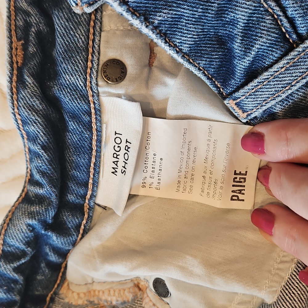 PAIGE Blue Distressed Jean Shorts - Picture 8 of 8